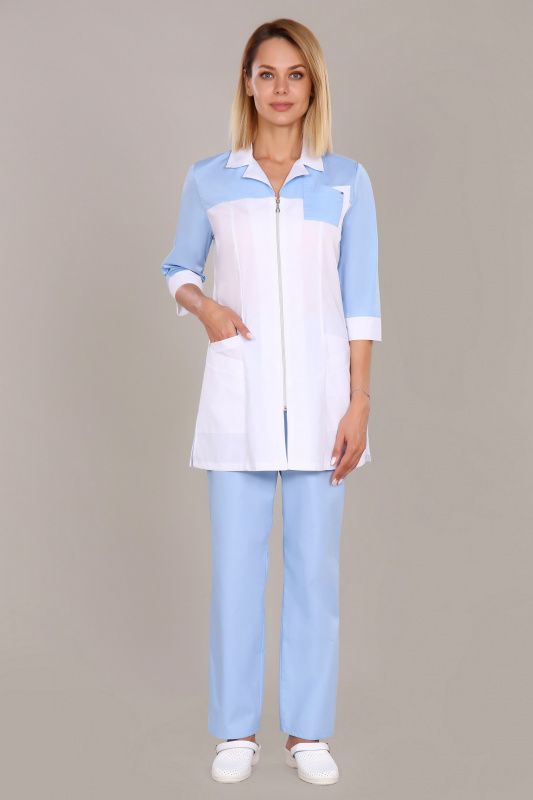Костюм медицинский женский, цвет белый + холодный голубой