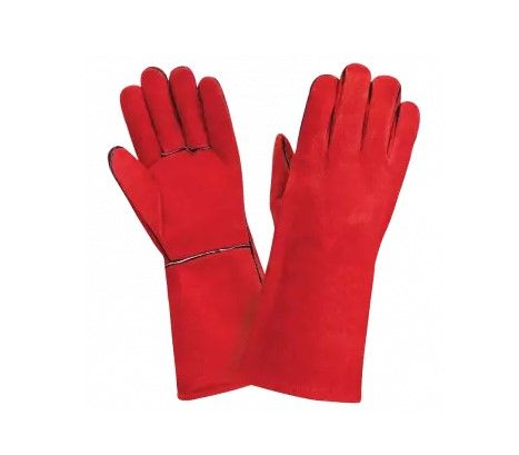 Краги спилковые пятипалые красные с подкладкой (кевлар) W100K